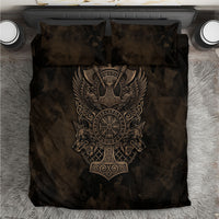 Viking Raven Wolf Vegvisir Bedding Set Nordic Runic Engraving Style