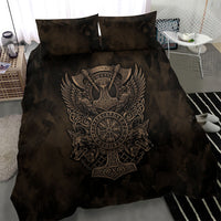Viking Raven Wolf Vegvisir Bedding Set Nordic Runic Engraving Style