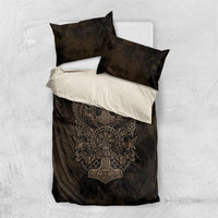 Viking Raven Wolf Vegvisir Bedding Set Nordic Runic Engraving Style