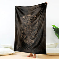 Viking Raven Wolf Vegvisir Blanket Nordic Runic Engraving Style