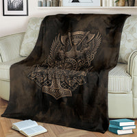 Viking Raven Wolf Vegvisir Blanket Nordic Runic Engraving Style