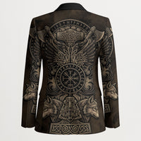 Viking Raven Wolf Vegvisir Blazer Nordic Runic Engraving Style