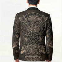 Viking Raven Wolf Vegvisir Blazer Nordic Runic Engraving Style