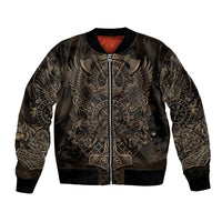 Viking Raven Wolf Vegvisir Bomber Jacket Nordic Runic Engraving Style