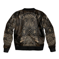 Viking Raven Wolf Vegvisir Bomber Jacket Nordic Runic Engraving Style