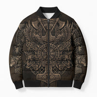 Viking Raven Wolf Vegvisir Bomber Puffer Jacket Nordic Runic Engraving Style