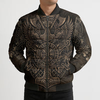 Viking Raven Wolf Vegvisir Bomber Puffer Jacket Nordic Runic Engraving Style