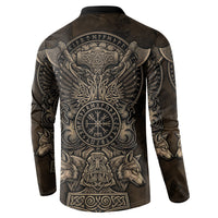 Viking Raven Wolf Vegvisir Button Sweatshirt Nordic Runic Engraving Style