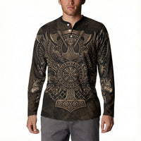 Viking Raven Wolf Vegvisir Button Sweatshirt Nordic Runic Engraving Style