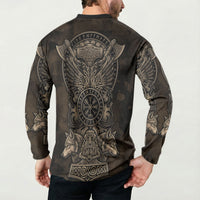 Viking Raven Wolf Vegvisir Button Sweatshirt Nordic Runic Engraving Style