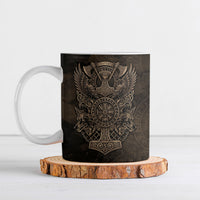 Viking Raven Wolf Vegvisir Ceramic Mug Nordic Runic Engraving Style