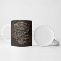 Viking Raven Wolf Vegvisir Ceramic Mug Nordic Runic Engraving Style