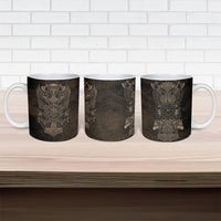 Viking Raven Wolf Vegvisir Ceramic Mug Nordic Runic Engraving Style