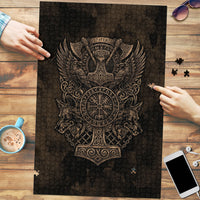 Viking Raven Wolf Vegvisir Puzzle Nordic Runic Engraving Style