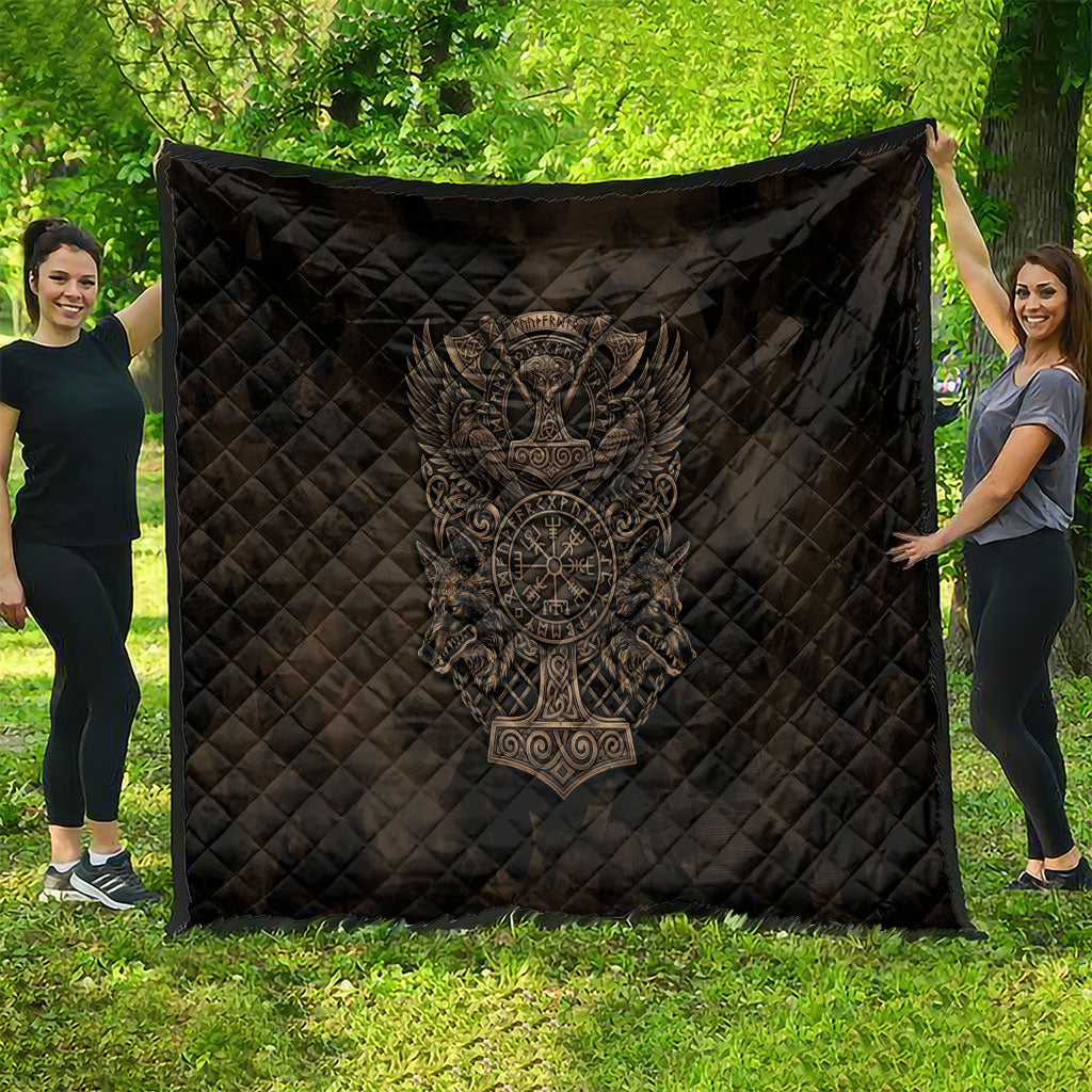 Viking Raven Wolf Vegvisir Quilt Nordic Runic Engraving Style
