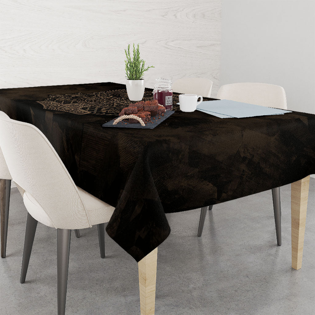 Viking Raven Wolf Vegvisir Tablecloth Nordic Runic Engraving Style