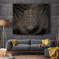 Viking Raven Wolf Vegvisir Tapestry Nordic Runic Engraving Style