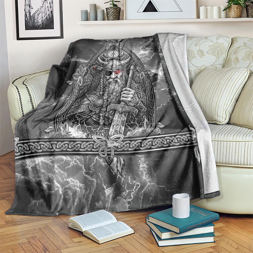Viking Warrior Raven Axe Vegvisir Blanket Odin Warrior Nordic Runic Engraved Illustration Style