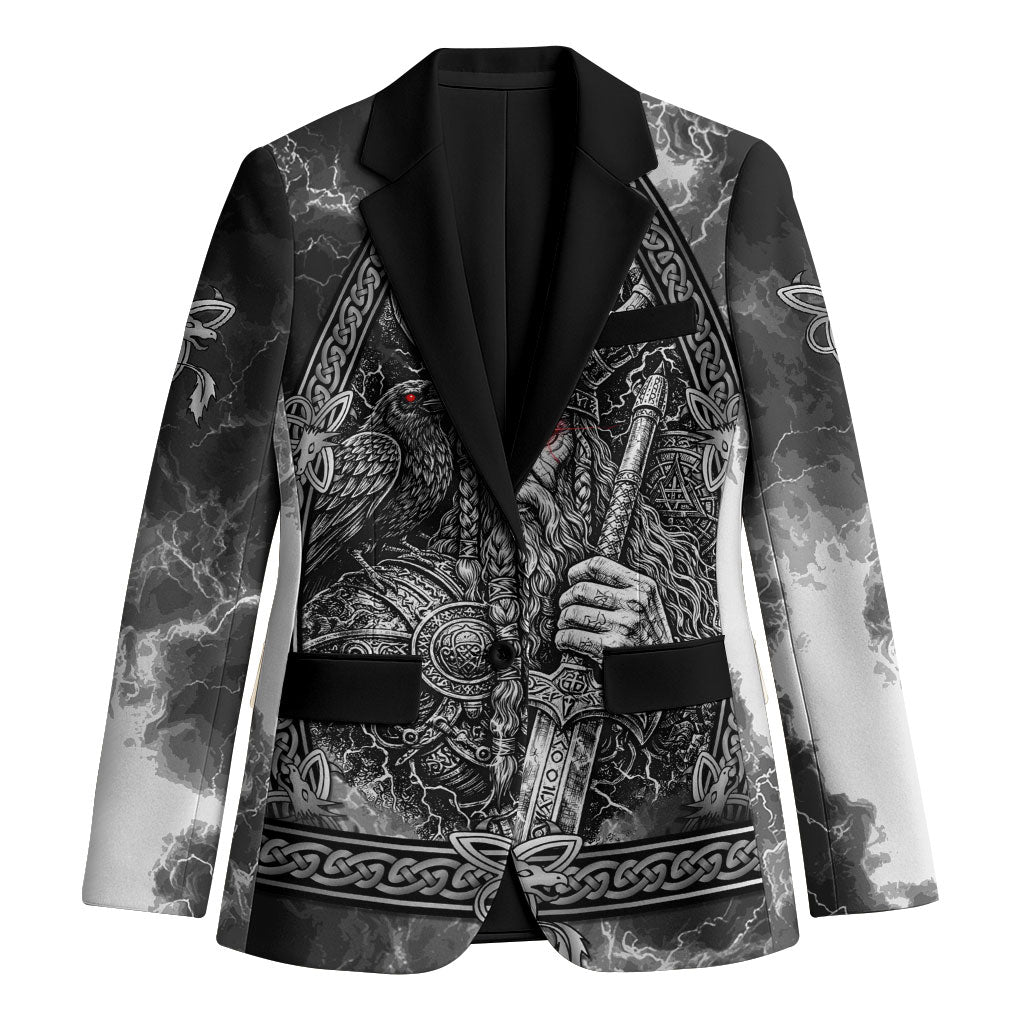 Viking Warrior Raven Axe Vegvisir Blazer Odin Warrior Nordic Runic Engraved Illustration Style