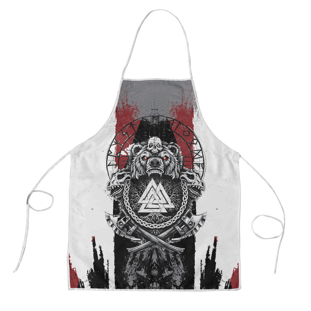 Viking Berserker Bear Valknut Vegvisir Apron Nordic Runic Warrior Engraving Style