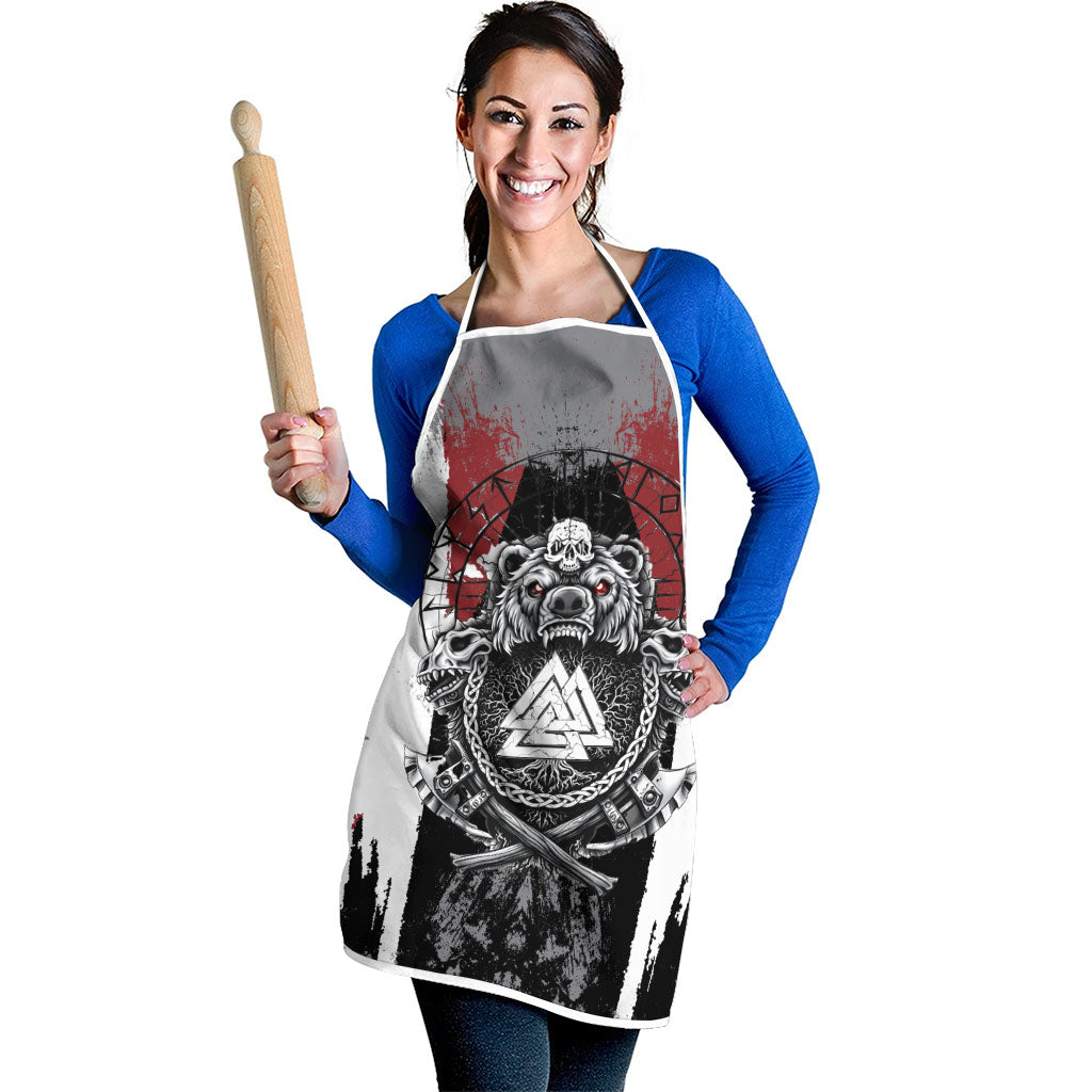 Viking Berserker Bear Valknut Vegvisir Apron Nordic Runic Warrior Engraving Style