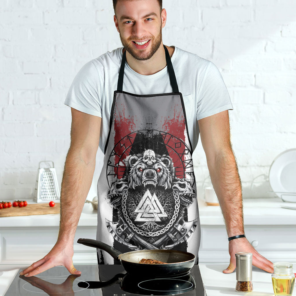 Viking Berserker Bear Valknut Vegvisir Apron Nordic Runic Warrior Engraving Style