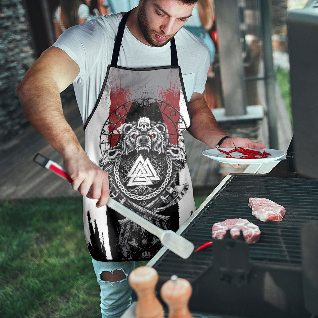 Viking Berserker Bear Valknut Vegvisir Apron Nordic Runic Warrior Engraving Style