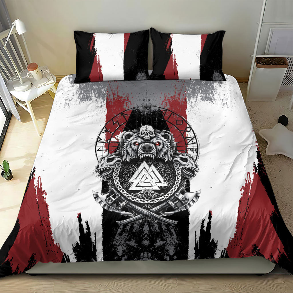 Viking Berserker Bear Valknut Vegvisir Bedding Set Nordic Runic Warrior Engraving Style