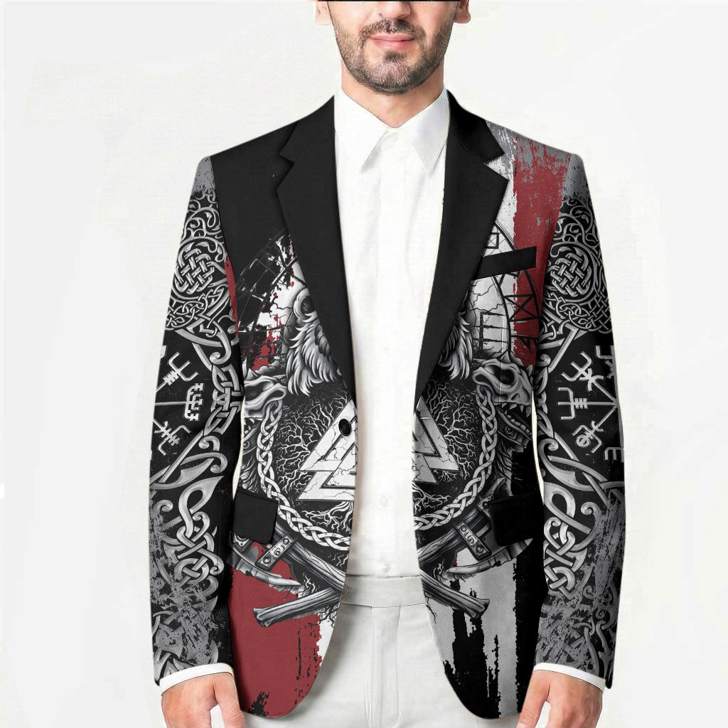 Viking Berserker Bear Valknut Vegvisir Blazer Nordic Runic Warrior Engraving Style