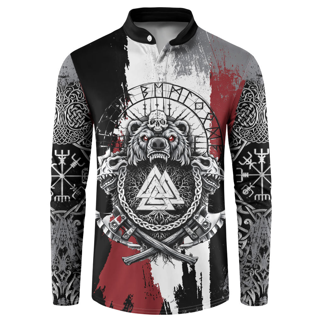 Viking Berserker Bear Valknut Vegvisir Button Sweatshirt Nordic Runic Warrior Engraving Style