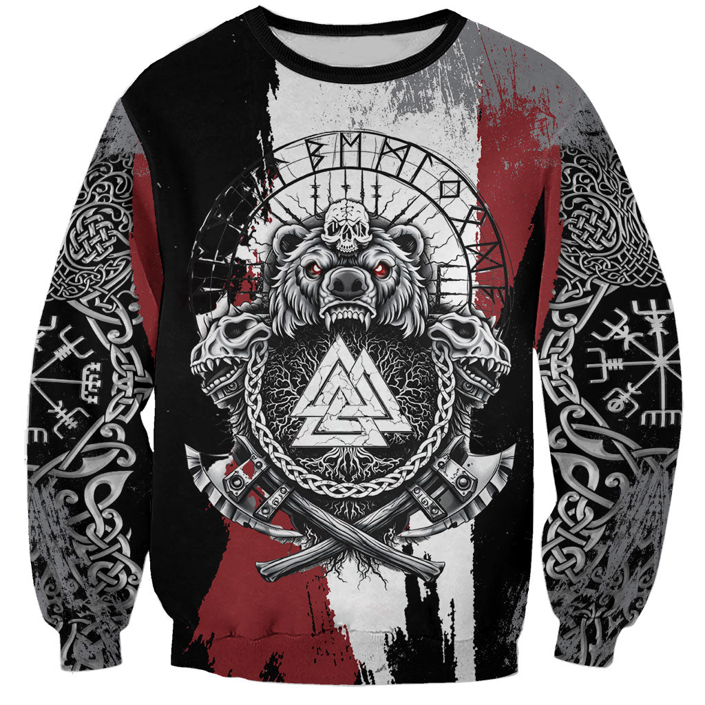 Viking Berserker Bear Valknut Vegvisir Sweatshirt Nordic Runic Warrior Engraving Style