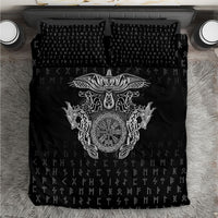 Viking Vegvisir Serpent Rune Cross Bedding Set Nordic Knotwork Runic Engraving Style
