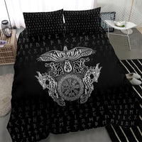 Viking Vegvisir Serpent Rune Cross Bedding Set Nordic Knotwork Runic Engraving Style
