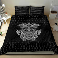 Viking Vegvisir Serpent Rune Cross Bedding Set Nordic Knotwork Runic Engraving Style