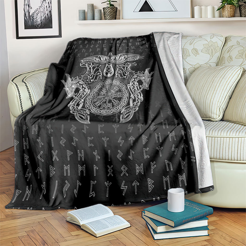 Viking Vegvisir Serpent Rune Cross Blanket Nordic Knotwork Runic Engraving Style