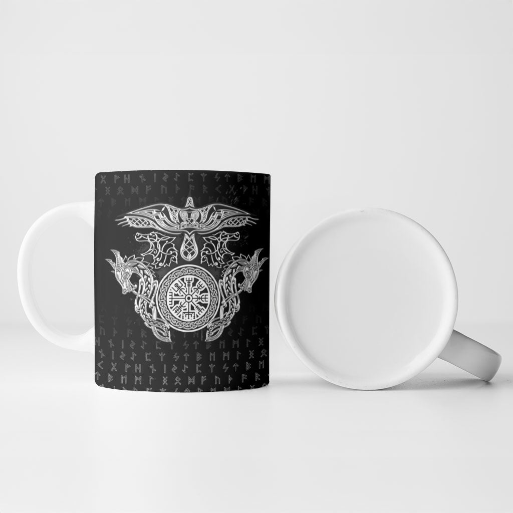 Viking Vegvisir Serpent Rune Cross Ceramic Mug Nordic Knotwork Runic Engraving Style
