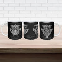 Viking Vegvisir Serpent Rune Cross Ceramic Mug Nordic Knotwork Runic Engraving Style
