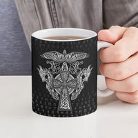 Viking Vegvisir Serpent Rune Cross Ceramic Mug Nordic Knotwork Runic Engraving Style
