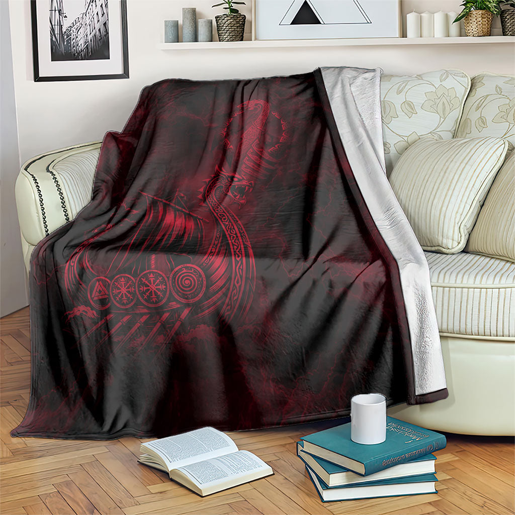 Viking Dragon Longship Helm of Awe Blanket Nordic Mythology Tribal Engraving Style