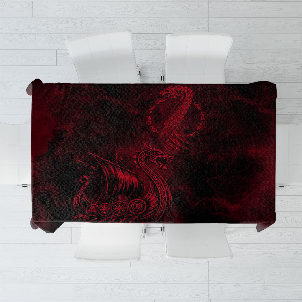 Viking Dragon Longship Helm of Awe Tablecloth Nordic Mythology Tribal Engraving Style