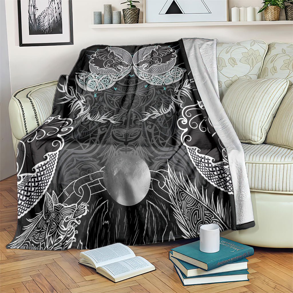 Viking Odin Ravens Wolves Vegvisir Blanket Nordic Knotwork Mythology Engraving Style