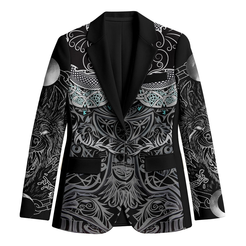 Viking Odin Ravens Wolves Vegvisir Blazer Nordic Knotwork Mythology Engraving Style