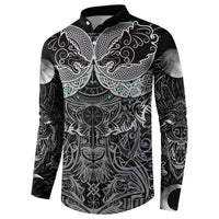 Viking Odin Ravens Wolves Vegvisir Button Sweatshirt Nordic Knotwork Mythology Engraving Style