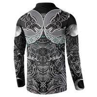 Viking Odin Ravens Wolves Vegvisir Button Sweatshirt Nordic Knotwork Mythology Engraving Style