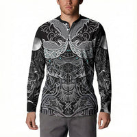 Viking Odin Ravens Wolves Vegvisir Button Sweatshirt Nordic Knotwork Mythology Engraving Style