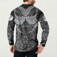 Viking Odin Ravens Wolves Vegvisir Button Sweatshirt Nordic Knotwork Mythology Engraving Style