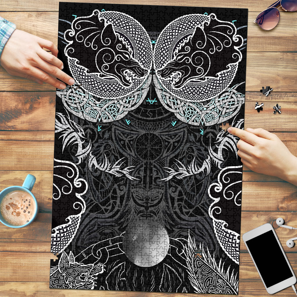 Viking Odin Ravens Wolves Vegvisir Puzzle Nordic Knotwork Mythology Engraving Style