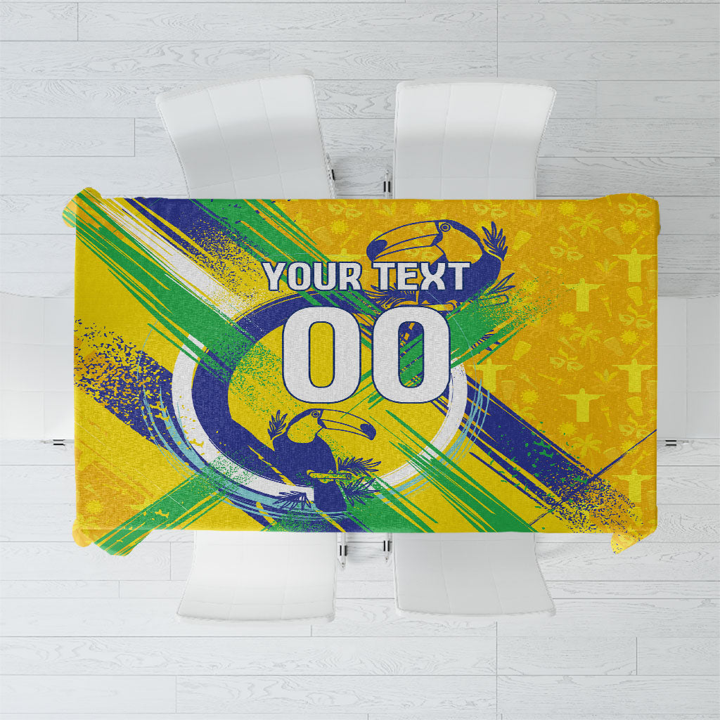 Personalized Brazil Soccer Football Jaguar Tablecloth Christ The Redeeme - Soccer Mascot With Carnival Vibes