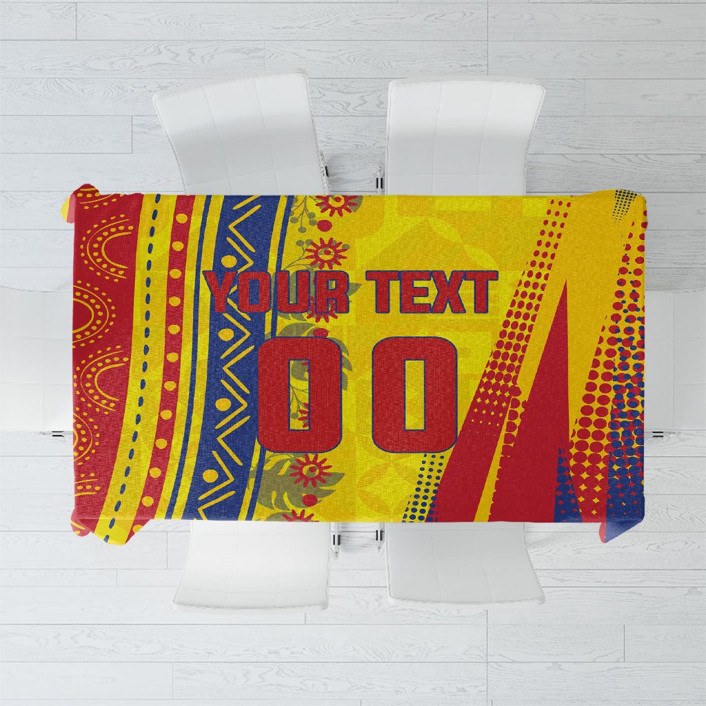Personalized Colombia Soccer Tablecloth Floral Folk Pattern - Retro Football Player Art