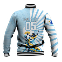 Personalized Uruguay Soccer Baseball Jacket Cultural Dance Drums Sun Emblem Dynamic Flag